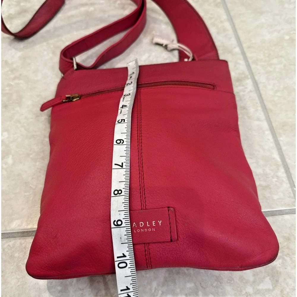 Radley Red Leather shoulder bag crossbody 9x10 outside inside pockets hangtag *